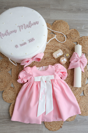 set botez fetita personalizat Lidia- Rochiță Roz și Trusou Complet Elegant cu lumanare [4]