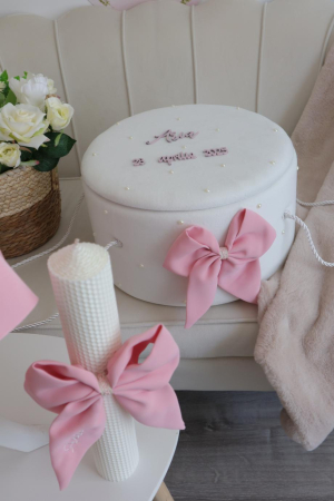 set botez fetita personalizat Lidia- Rochiță Roz și Trusou Complet Elegant cu lumanare [2]