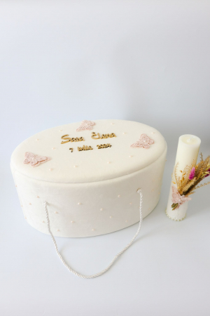 TRUSOURI BOTEZ FETITE - Set botez fetita trusou muselina si lumanare Sara