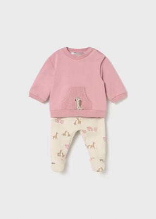 BOTEZ FETIȚE - Set cadou nou nascut fetita bluza si pantalon cu botosei giraffe