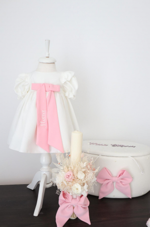 TRUSOURI BOTEZ FETITE - Set Premium Botez Fetiță – Rochiță, Trusou, Cufăr, Lumânare Ava Little Claire