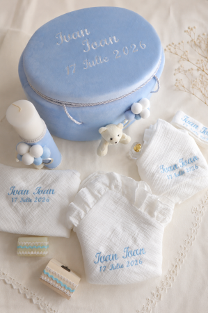 TRUSOURI BOTEZ BAIETEI - Trusou botez Baby Blue cu ursulet Little Claire