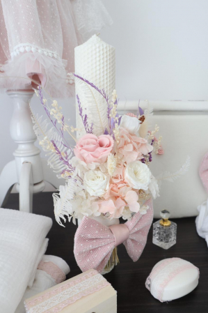 Trusou botez fetiță Agatha roz pudra – rochiță + set complet din muselina by Little Claire [6]