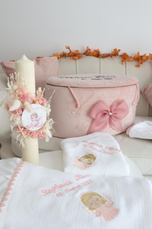 Trusou de botez personalizat cu cufăr și set complet din muselină certificata OEKO-TEX [3]