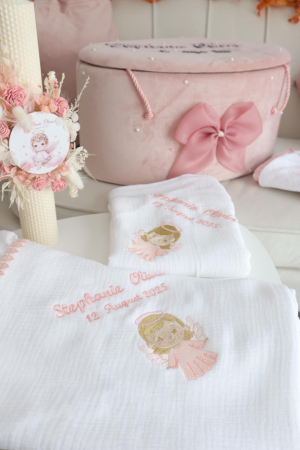 Trusou de botez personalizat cu cufăr și set complet din muselină certificata OEKO-TEX [4]