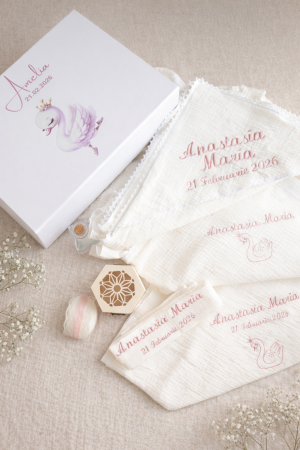 SETURI BOTEZ FETITE - Trusou muselina personalizat tematica lebada balerina