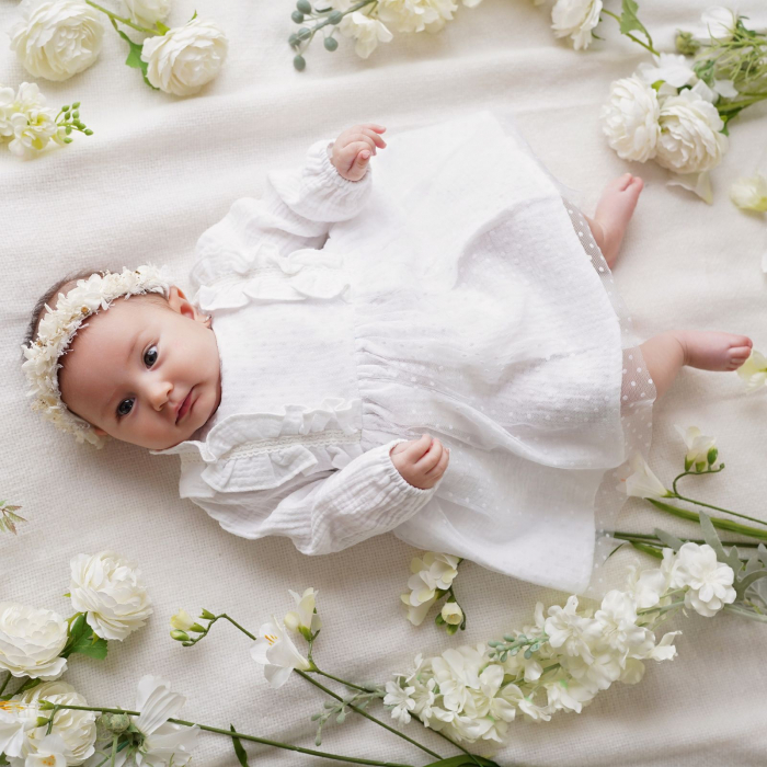 Rochie alba de botez din muselina, Thea [3]