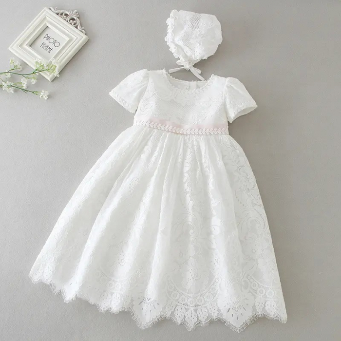 Rochie alba lunga de botez cu broderie [4]