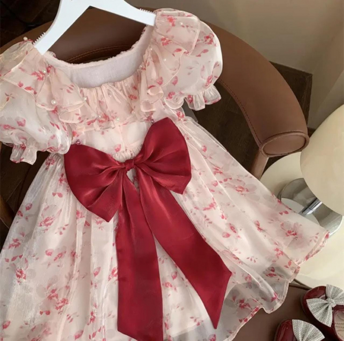 Rochie cu volane si funda maxi rosie [3]