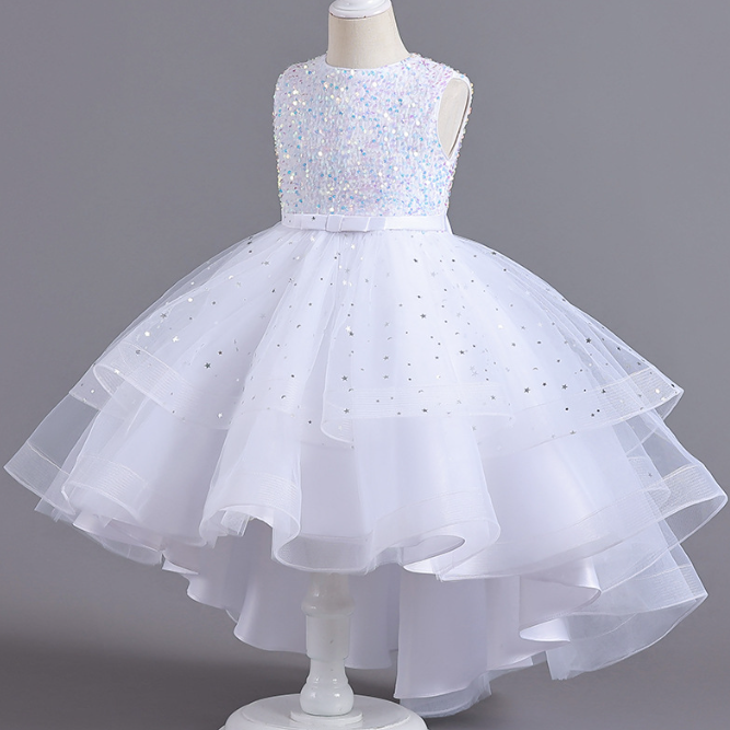 Rochie alba asimetrica de printesa cu paiete si voal [2]
