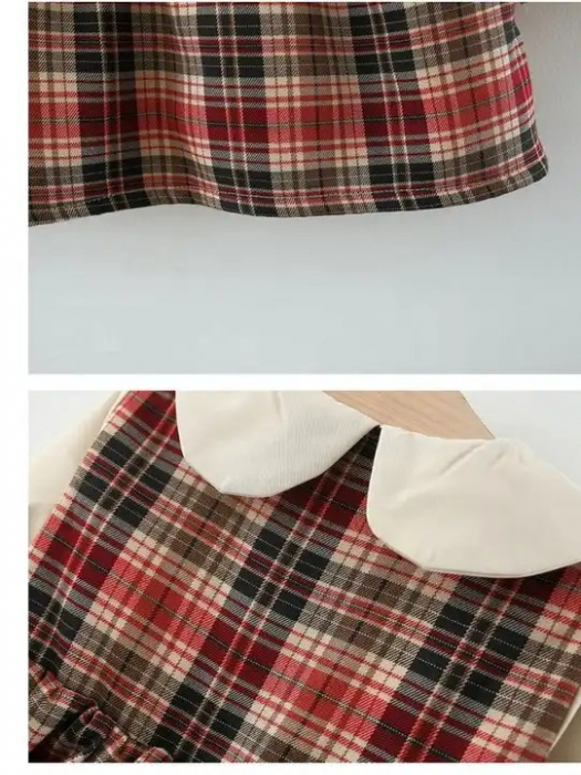 Rochie cu carouri, guler contrast si fundita [4]
