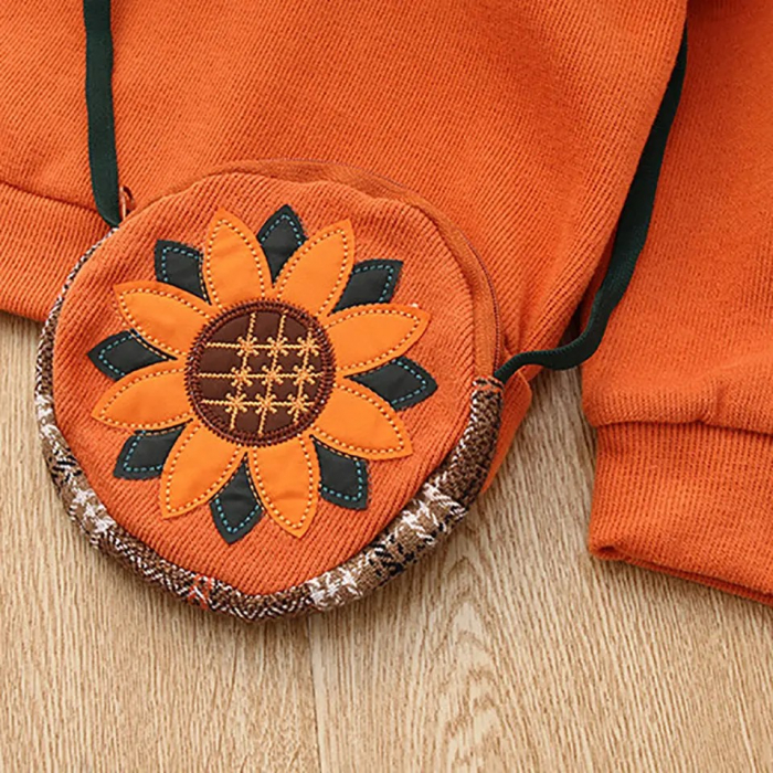 Set bluza portocalie cu guler si fusta cu carouri plus gentuta inclusa [2]