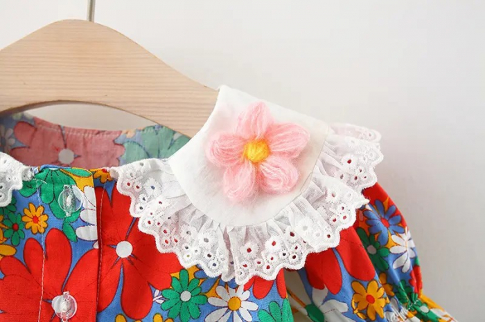 Rochie vesela cu floricele colorate si guler cu dantela [3]