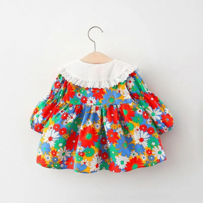 Rochie vesela cu floricele colorate si guler cu dantela [2]