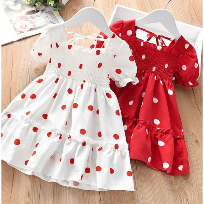 Rochie alba cu volane si buline rosii [3]