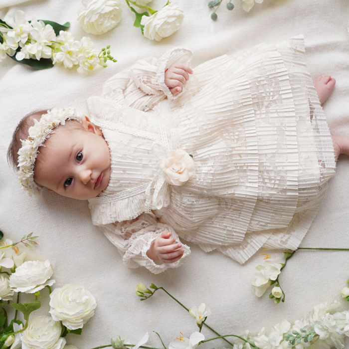 Rochie de botez vintage din dantela plisata, Anelise [3]