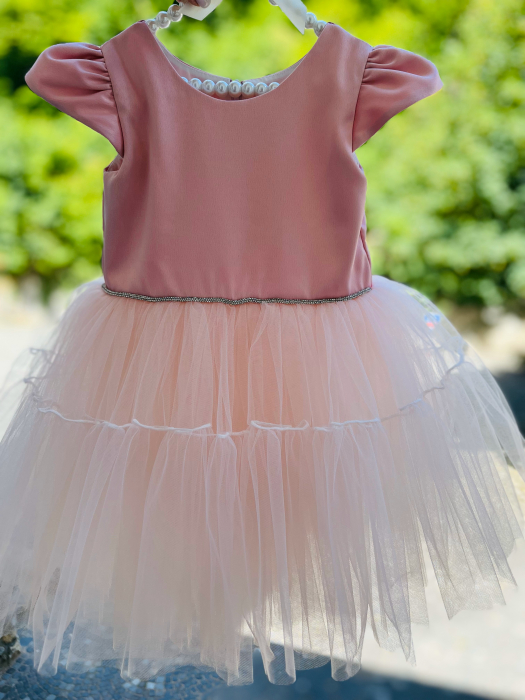 Rochie roz de ocazie cu fusta din tulle [4]