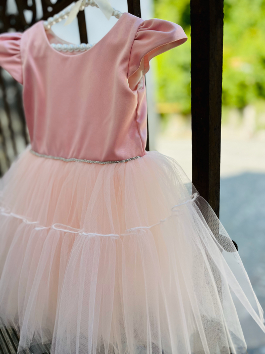 Rochie roz de ocazie cu fusta din tulle [3]