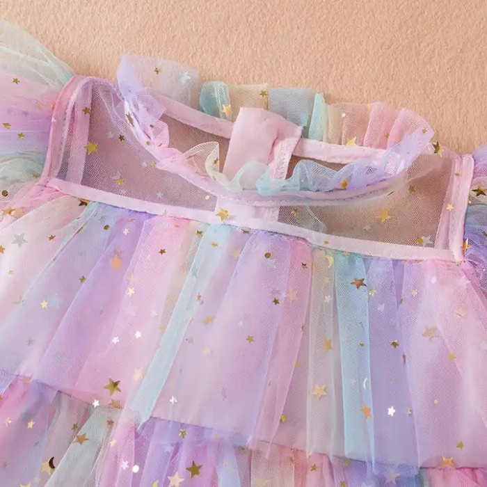 Rochie roz de printesa cu volane din tulle si sectiuni transparente [3]