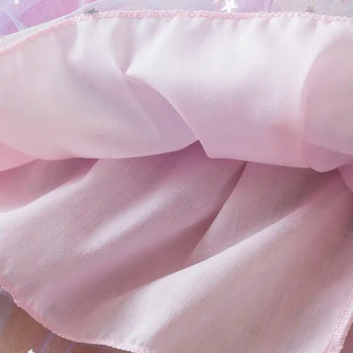 Rochie roz de printesa cu volane din tulle si sectiuni transparente [4]