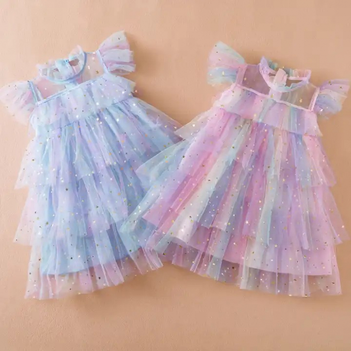Rochie roz de printesa cu volane din tulle si sectiuni transparente [6]