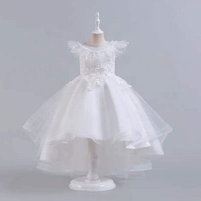 Rochie alba de printesa cu motive si tulle [2]