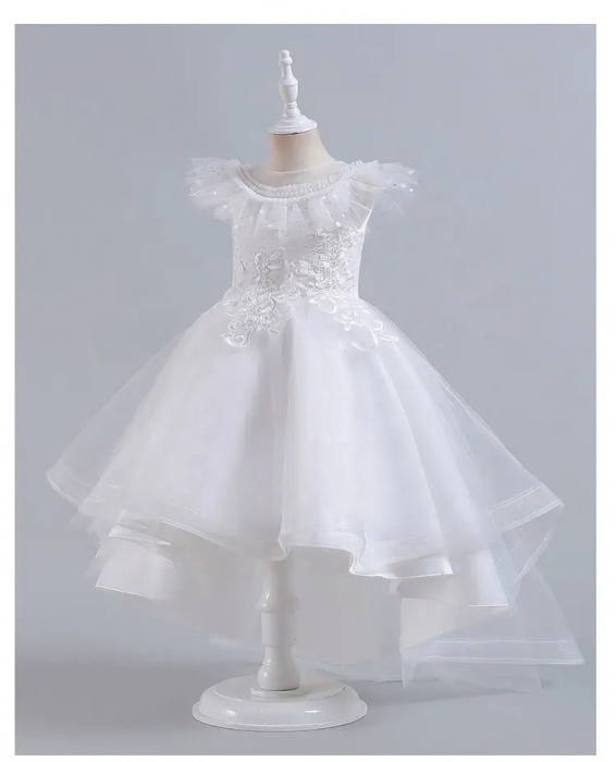 Rochie alba de printesa cu motive si tulle [3]