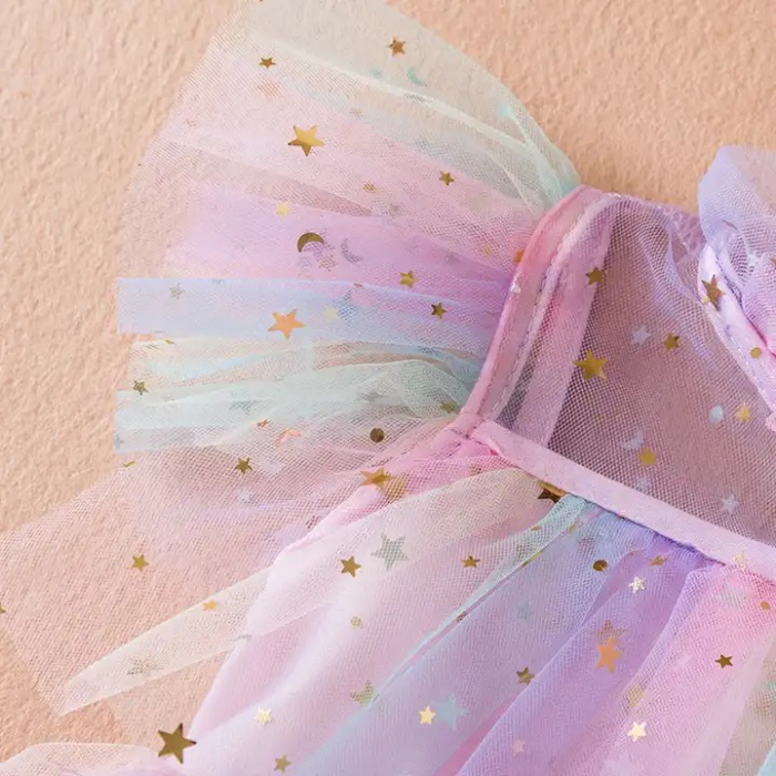 Rochie roz de printesa cu volane din tulle si sectiuni transparente [2]