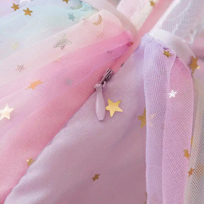 Rochie roz de printesa cu volane din tulle si sectiuni transparente [5]