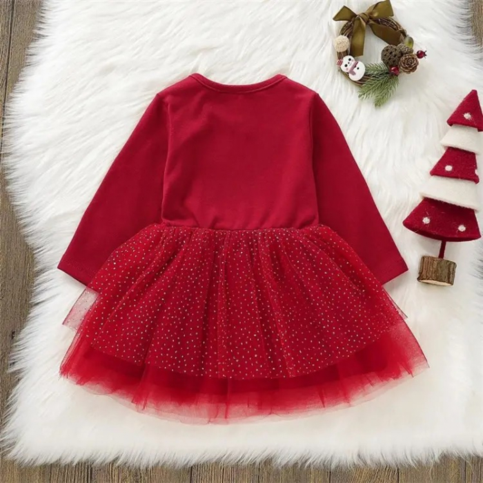 Rochie rosie cu ren si fusta din tulle [2]