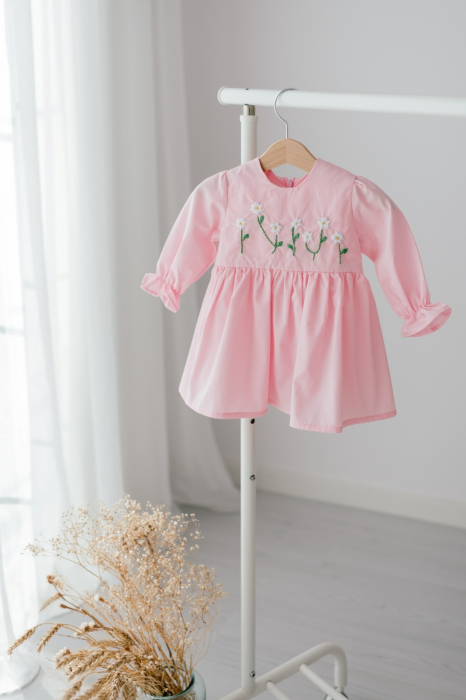 Rochie din bumbac roz cu broderie, Brigitte [4]