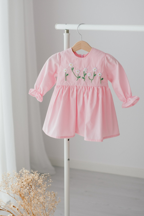 Rochie din bumbac roz cu broderie, Brigitte [2]
