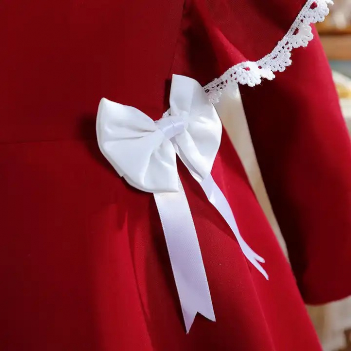 Rochie bordo cu fundite, volane si broderie [3]