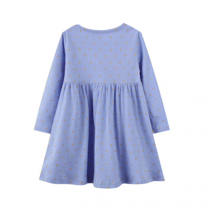 Rochie cu mânecă lungă bleu cu unicorni și buline aurii [2]