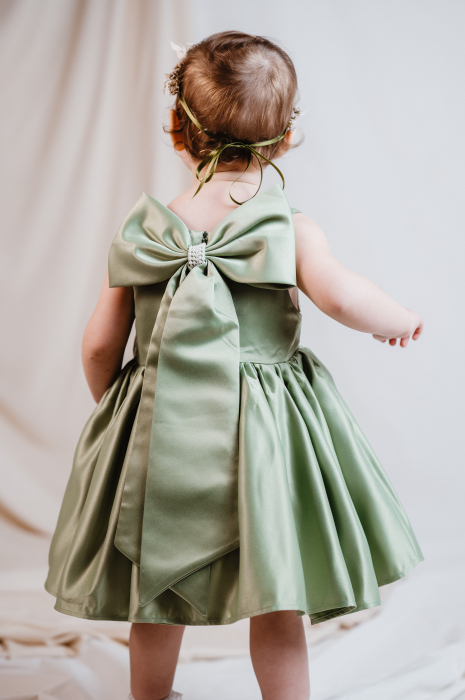 Rochie fete din tafta Verde, de Ocazie, Eleganta cu Funda detașabilă, Charlotte [2]