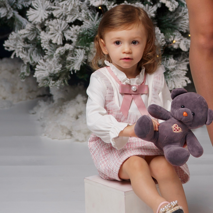 Rochie fete Roz din Tweed cu Maneci din Bumbac [4]