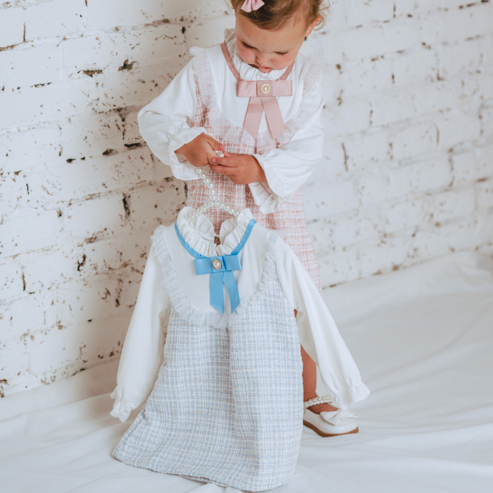 Rochie fete Bleu din Tweed cu Maneci din Bumbac [3]