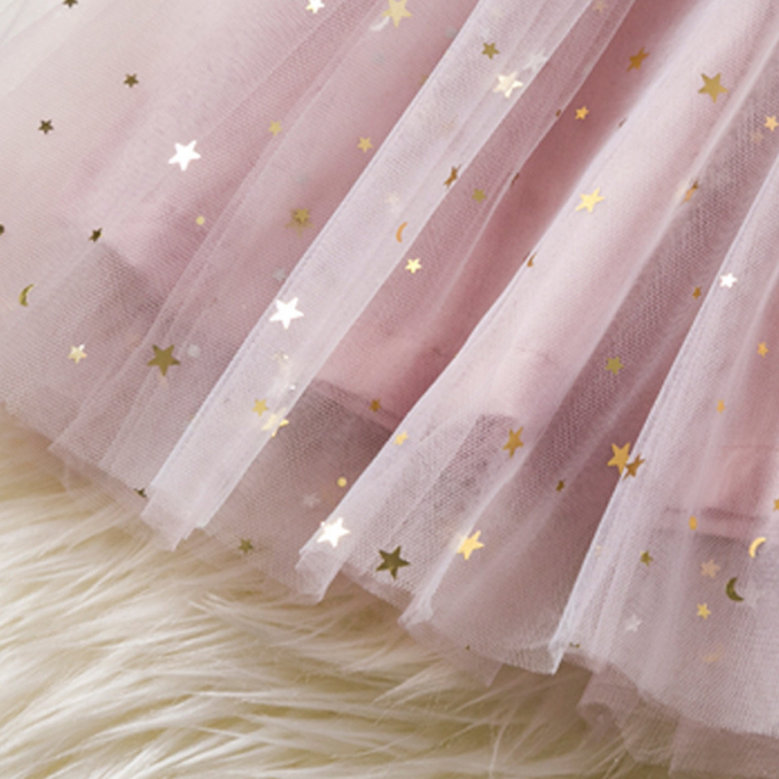 Rochie lungă roz cu tulle cu steluțe [3]