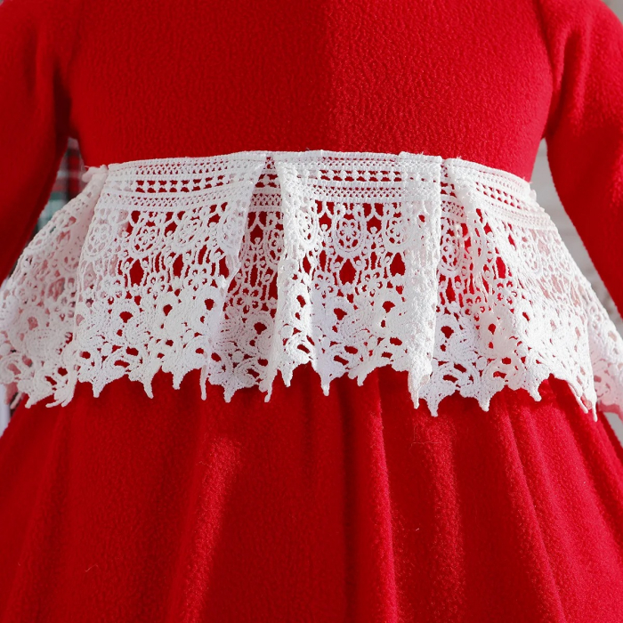 Rochie rosie cu maneci lungi evazate si talie evidentiata cu broderie [4]