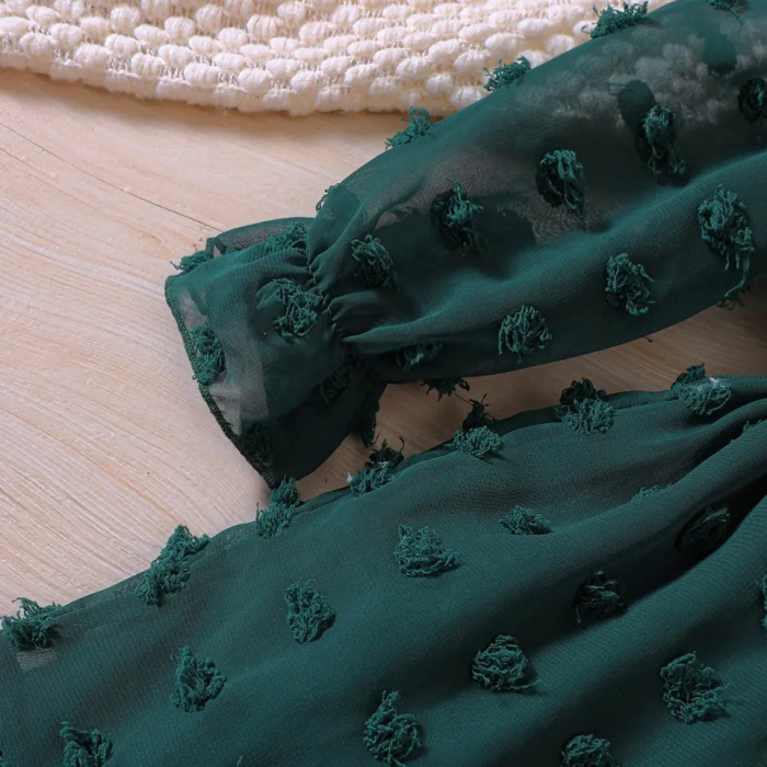 Rochie verde de voal cu buline si sectiuni transparente [3]