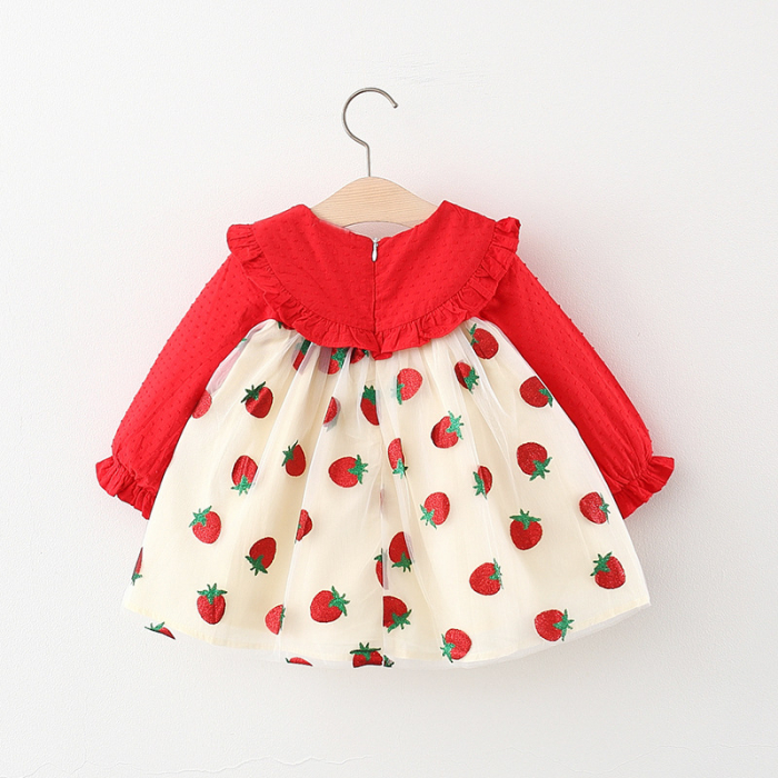 Rochie roșie cu guler și fustă din tulle cu căpșuni [2]
