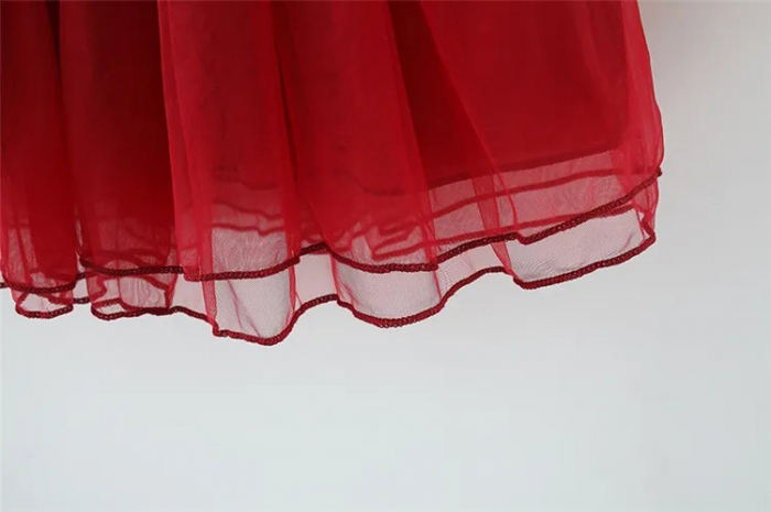 Rochie rosie cu maneci albe si broderie [6]