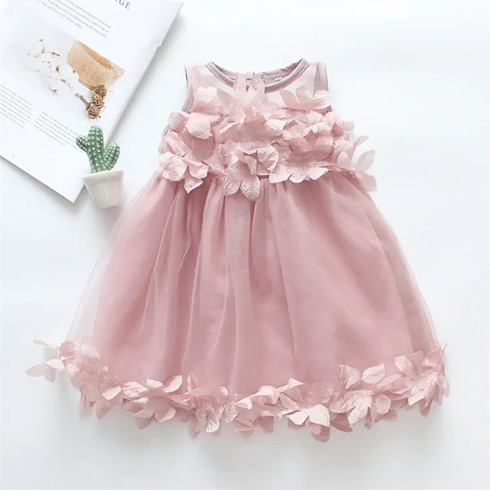 Rochie roz de botez cu aplicatii si tulle [4]