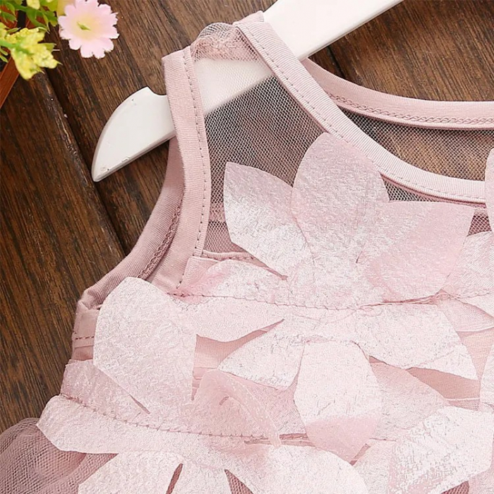 Rochie roz de botez cu aplicatii si tulle [3]