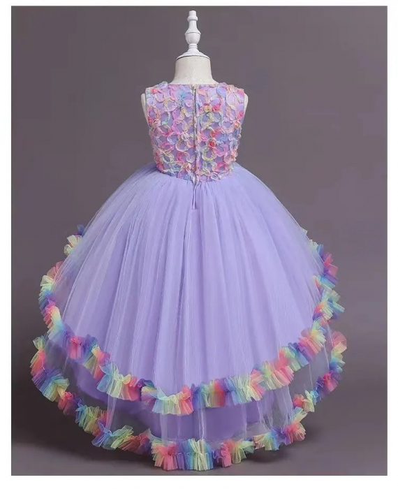 Rochie mov de ocazie cu aplicatii si straturi de tulle [2]