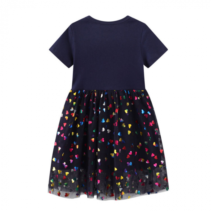 Rochie roz cu volane, fundita si tulle cu floricele [5]