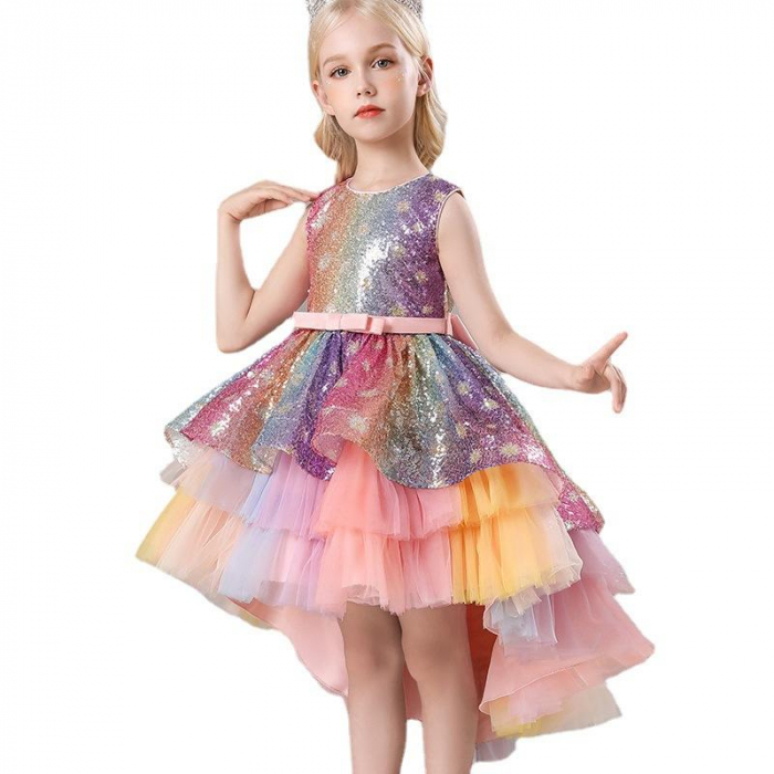 Rochie asimetrica de petrecere cu paiete colorate si tulle [4]