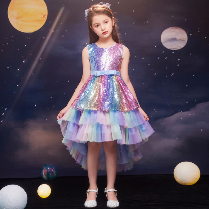 Rochie asimetrica de petrecere cu paiete colorate si tulle [2]