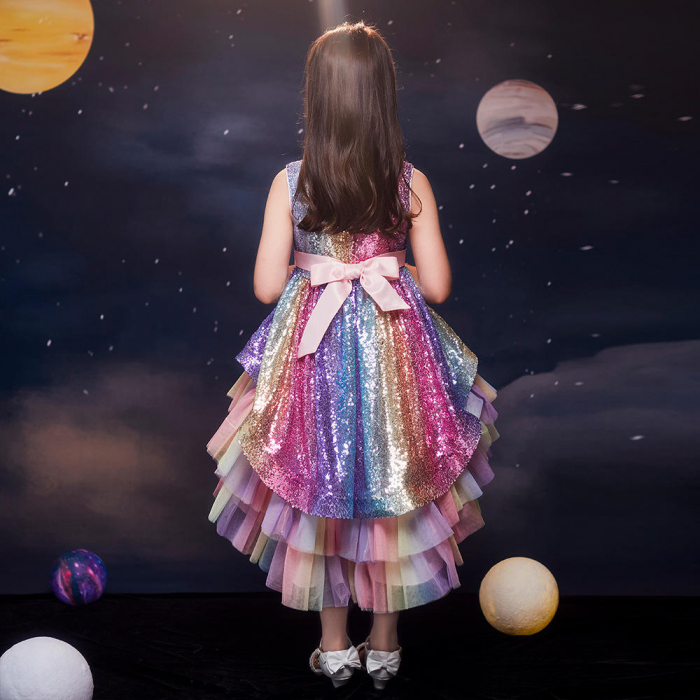 Rochie asimetrica de petrecere cu paiete colorate si tulle [5]
