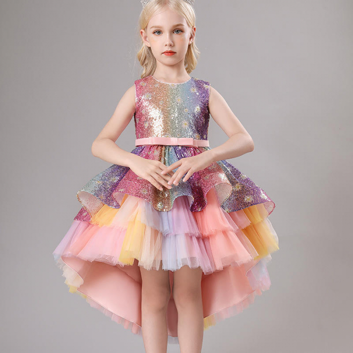 Rochie asimetrica de petrecere cu paiete colorate si tulle [3]